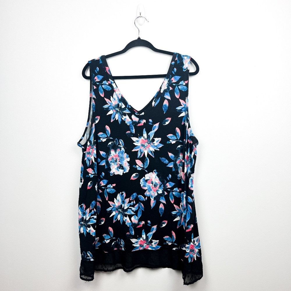 Michel Studio Black & Blue Floral Sleeveless Women's Top